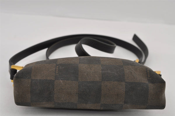 Authentic FENDI Pequin Check Shoulder Cross Bag PVC Leather Brown Black 2905I