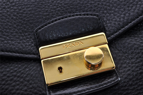 Authentic PRADA Leather Nappa 2Way Shoulder Cross Body Hand Bag Black 2906I