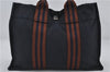 Authentic HERMES Fourre Tout PM Hand Tote Bag Canvas Navy Brown 2908E