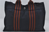 Authentic HERMES Fourre Tout PM Hand Tote Bag Canvas Navy Brown 2908E