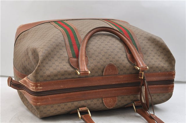 Authentic GUCCI Web Sherry Line Micro GG Travel Bag PVC Leather Brown 2909E