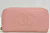 Authentic CHANEL Caviar Skin CoCo Mark Round Zip Long Wallet Purse Pink 2909I