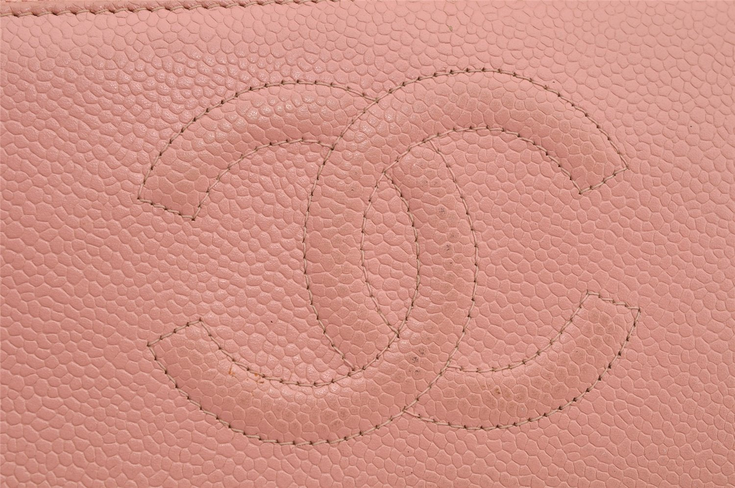 Authentic CHANEL Caviar Skin CoCo Mark Round Zip Long Wallet Purse Pink 2909I