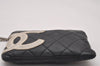 Authentic CHANEL Cambon Line Quilted CC Logo Calf Skin Pouch Black 2912I