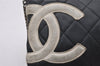 Authentic CHANEL Cambon Line Quilted CC Logo Calf Skin Pouch Black 2912I