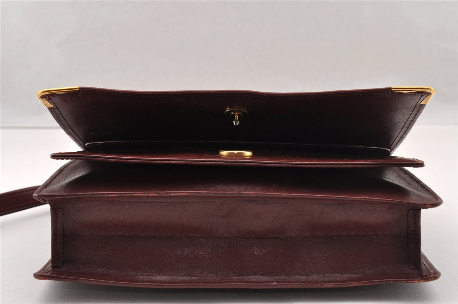 Authentic Cartier Must de Cartier Clutch Hand Bag Leather Bordeaux Red 2916I