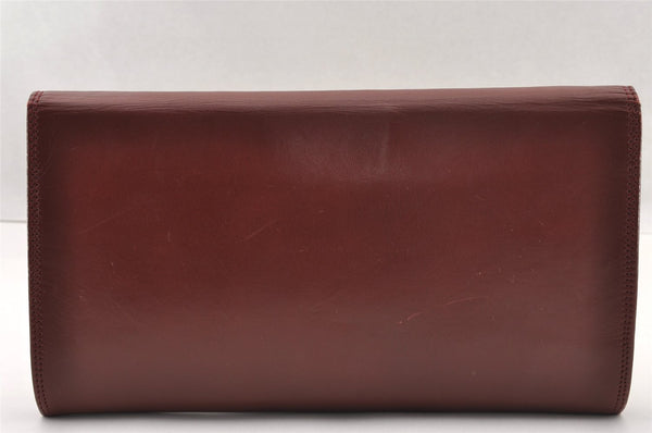 Authentic Cartier Must de Cartier Clutch Hand Bag Leather Bordeaux Red 2917I