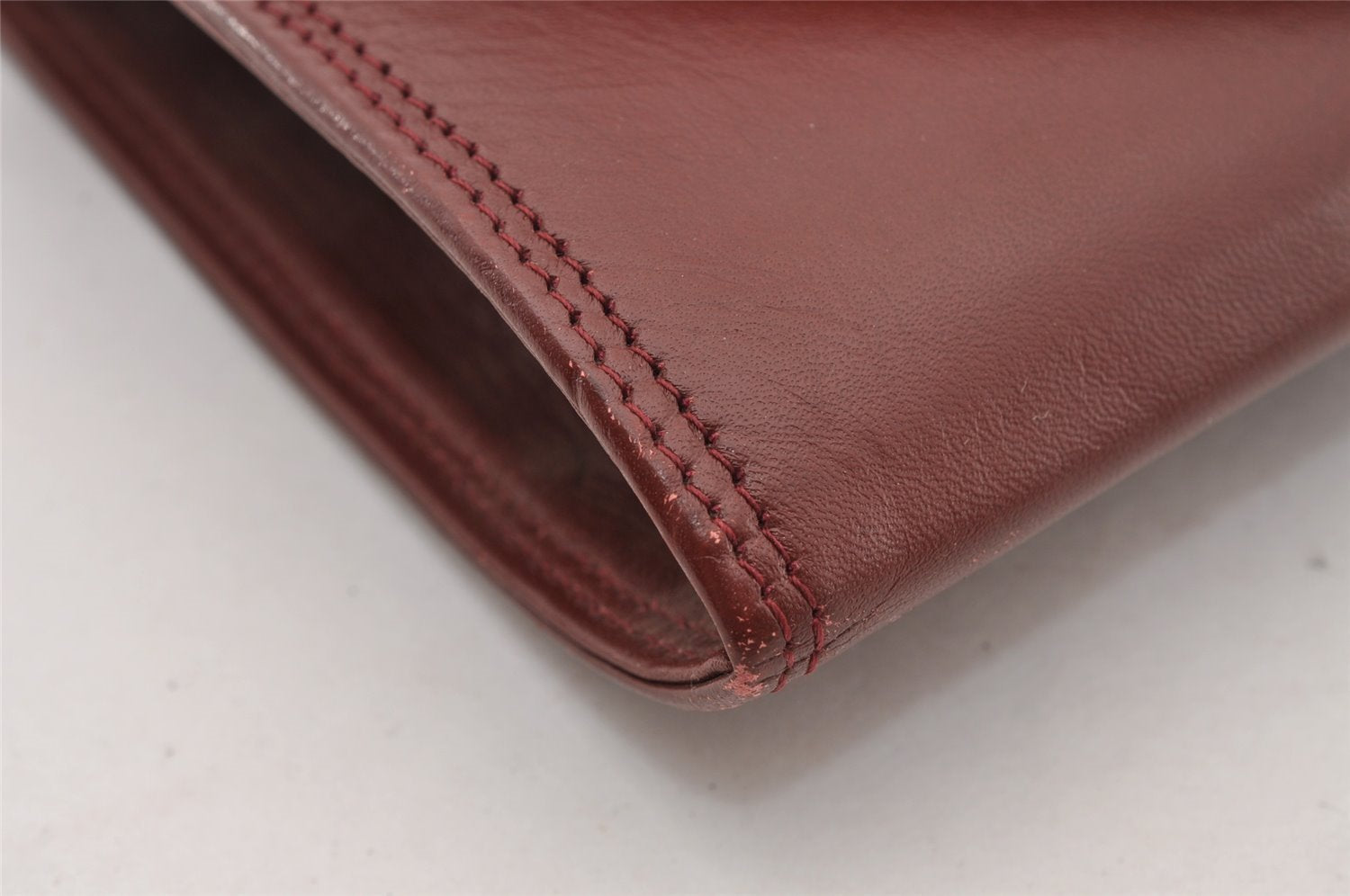 Authentic Cartier Must de Cartier Clutch Hand Bag Leather Bordeaux Red 2917I