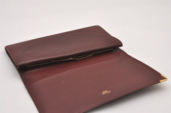 Authentic Cartier Must de Long Wallet Glasses Case Leather Bordeaux 4Set 2918I