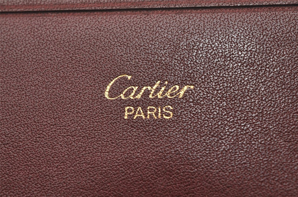 Authentic Cartier Must de Long Wallet Glasses Case Leather Bordeaux 4Set 2918I