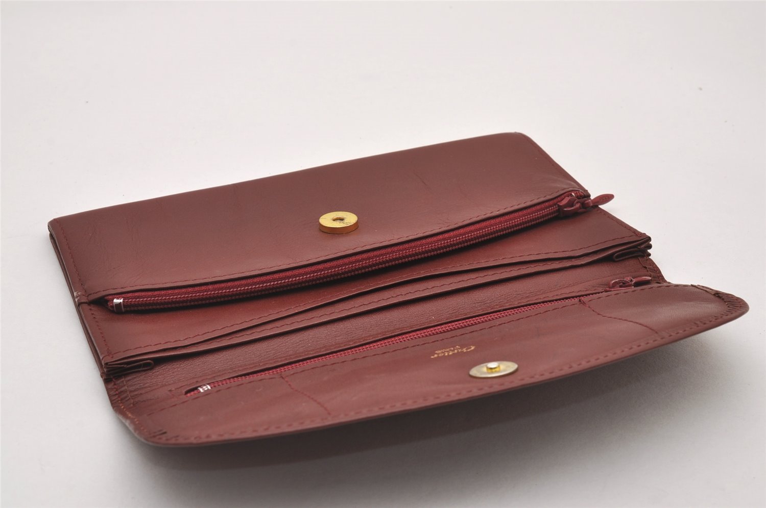 Authentic Cartier Must de Long Wallet Glasses Case Leather Bordeaux 4Set 2918I