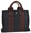 Authentic HERMES Fourre Tout PM Hand Tote Bag Canvas Navy Brown 2919E