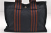 Authentic HERMES Fourre Tout PM Hand Tote Bag Canvas Navy Brown 2919E