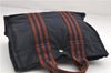 Authentic HERMES Fourre Tout PM Hand Tote Bag Canvas Navy Brown 2919E