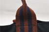 Authentic HERMES Fourre Tout PM Hand Tote Bag Canvas Navy Brown 2919E