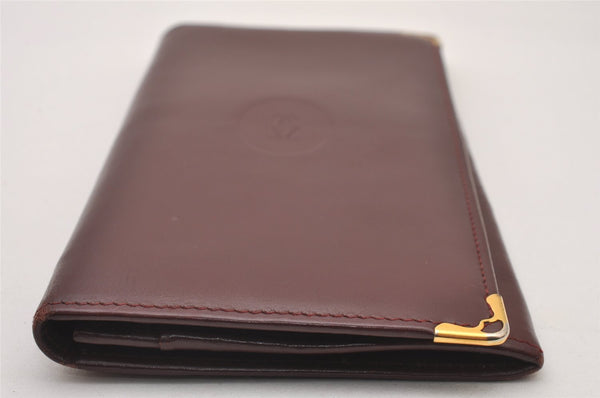 Authentic Cartier Must de Long Trifold Wallet Purse Leather Bordeaux 4Set 2919I
