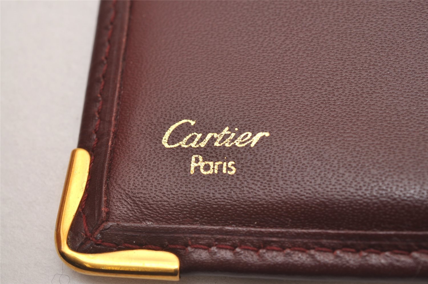 Authentic Cartier Must de Long Trifold Wallet Purse Leather Bordeaux 4Set 2919I