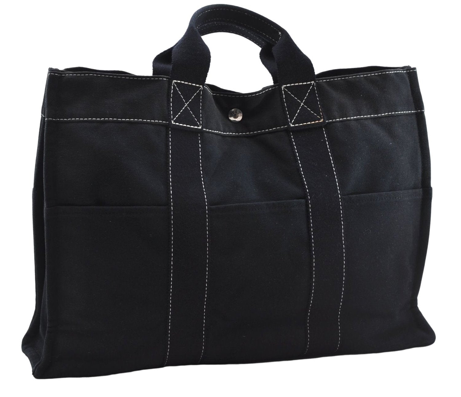 Authentic HERMES Deauville MM Hand Tote Bag Canvas Black 2920E