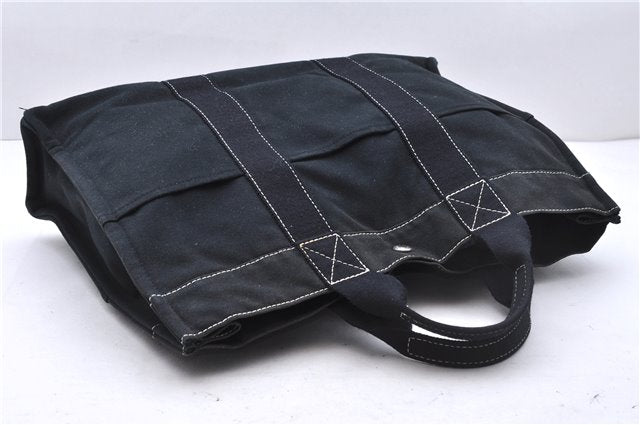 Authentic HERMES Deauville MM Hand Tote Bag Canvas Black 2920E