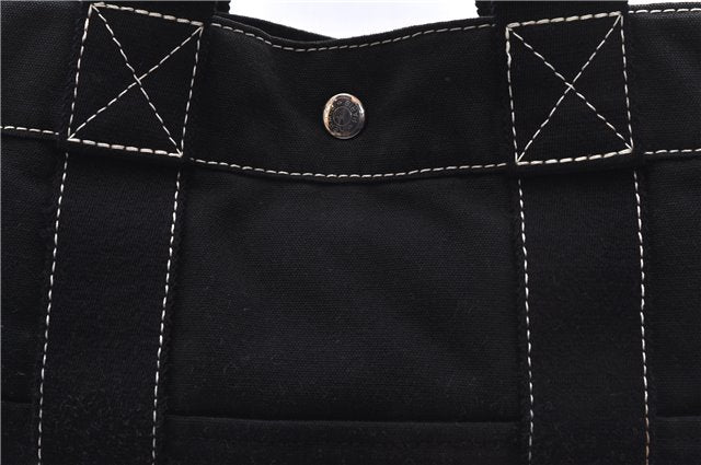 Authentic HERMES Deauville MM Hand Tote Bag Canvas Black 2920E