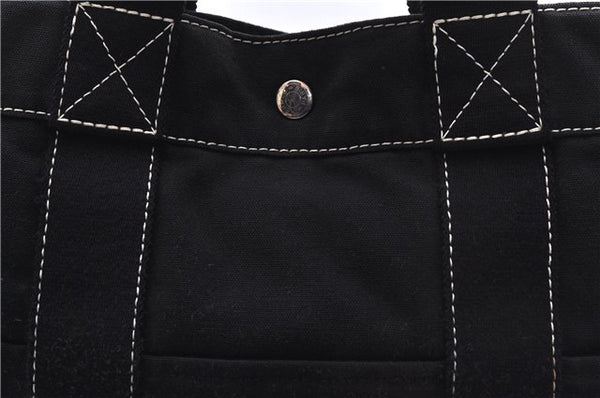 Authentic HERMES Deauville MM Hand Tote Bag Canvas Black 2920E