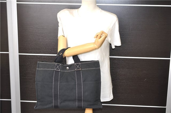Authentic HERMES Deauville MM Hand Tote Bag Canvas Black 2920E