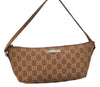 Authentic GUCCI Vintage Hand Bag Pouch Purse GG Canvas Leather Brown 2921E
