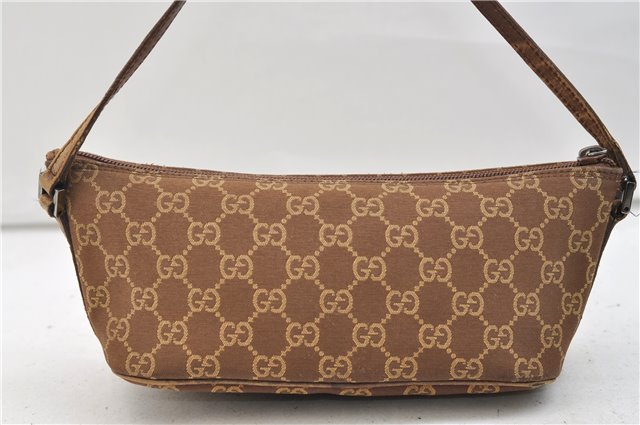 Authentic GUCCI Vintage Hand Bag Pouch Purse GG Canvas Leather Brown 2921E