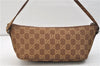 Authentic GUCCI Vintage Hand Bag Pouch Purse GG Canvas Leather Brown 2921E