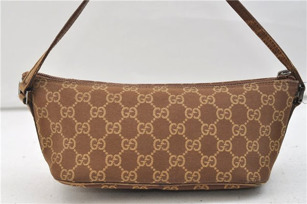 Authentic GUCCI Vintage Hand Bag Pouch Purse GG Canvas Leather Brown 2921E
