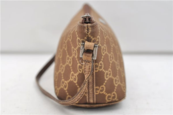 Authentic GUCCI Vintage Hand Bag Pouch Purse GG Canvas Leather Brown 2921E