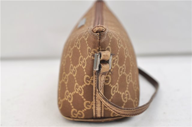 Authentic GUCCI Vintage Hand Bag Pouch Purse GG Canvas Leather Brown 2921E