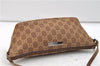 Authentic GUCCI Vintage Hand Bag Pouch Purse GG Canvas Leather Brown 2921E