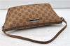 Authentic GUCCI Vintage Hand Bag Pouch Purse GG Canvas Leather Brown 2921E