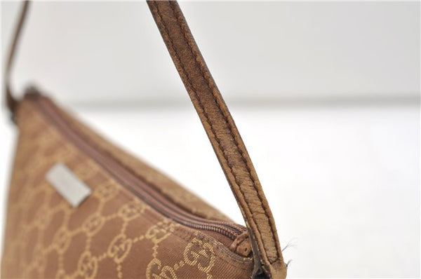Authentic GUCCI Vintage Hand Bag Pouch Purse GG Canvas Leather Brown 2921E