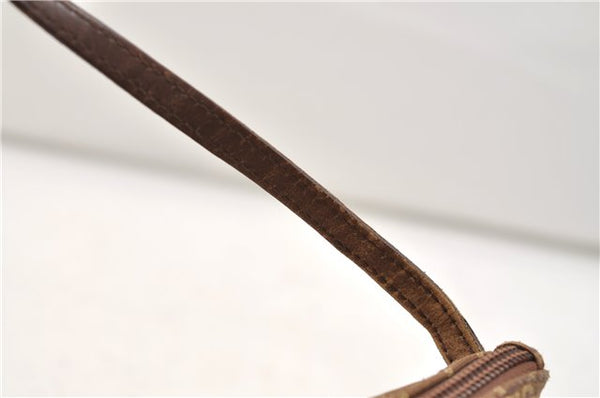 Authentic GUCCI Vintage Hand Bag Pouch Purse GG Canvas Leather Brown 2921E