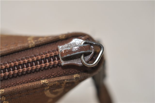 Authentic GUCCI Vintage Hand Bag Pouch Purse GG Canvas Leather Brown 2921E