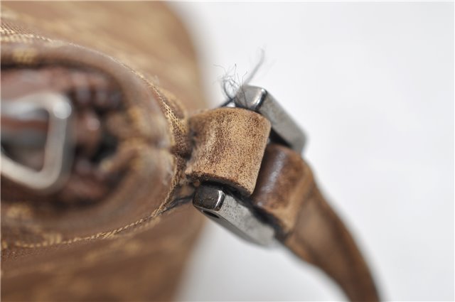 Authentic GUCCI Vintage Hand Bag Pouch Purse GG Canvas Leather Brown 2921E