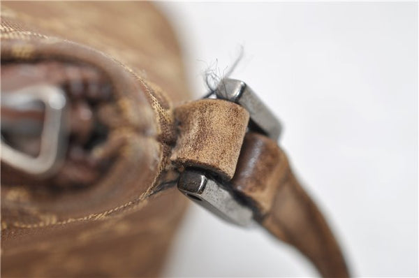 Authentic GUCCI Vintage Hand Bag Pouch Purse GG Canvas Leather Brown 2921E