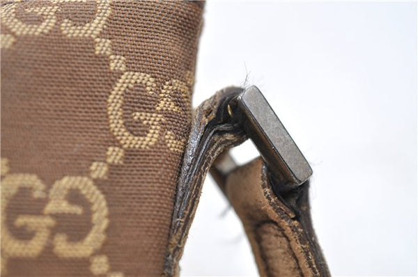 Authentic GUCCI Vintage Hand Bag Pouch Purse GG Canvas Leather Brown 2921E