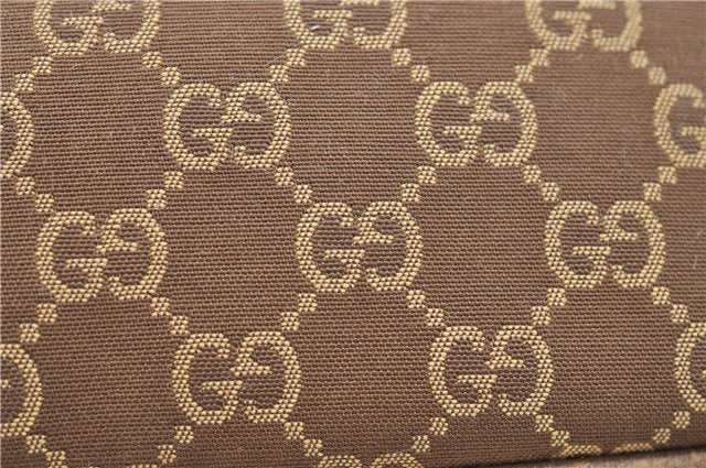 Authentic GUCCI Vintage Hand Bag Pouch Purse GG Canvas Leather Brown 2921E