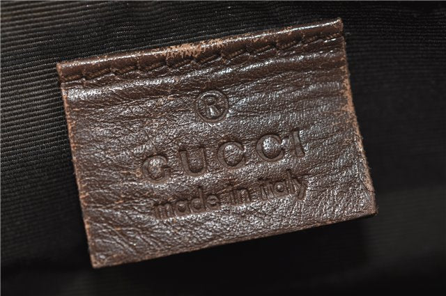 Authentic GUCCI Vintage Hand Bag Pouch Purse GG Canvas Leather Brown 2921E