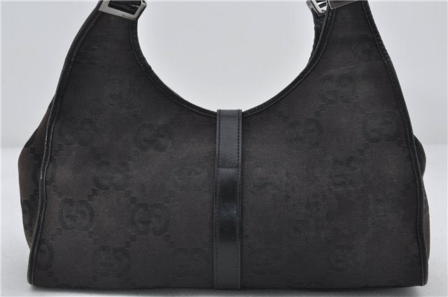 Authentic GUCCI Jumbo GG Jackie Shoulder Bag Canvas Leather 0021067 Black 2922E