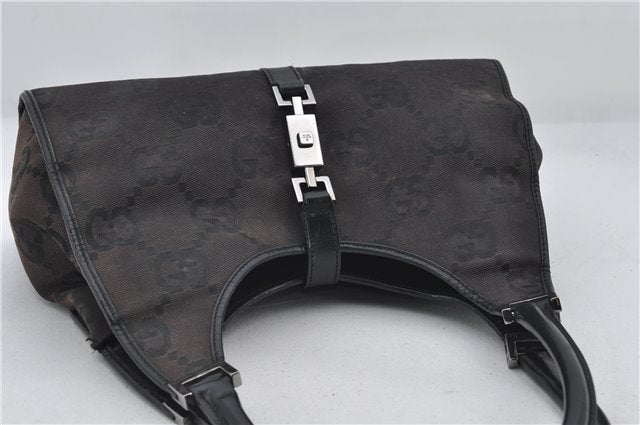 Authentic GUCCI Jumbo GG Jackie Shoulder Bag Canvas Leather 0021067 Black 2922E