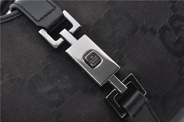 Authentic GUCCI Jumbo GG Jackie Shoulder Bag Canvas Leather 0021067 Black 2922E