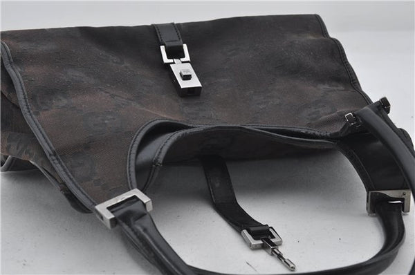 Authentic GUCCI Jumbo GG Jackie Shoulder Bag Canvas Leather 0021067 Black 2922E