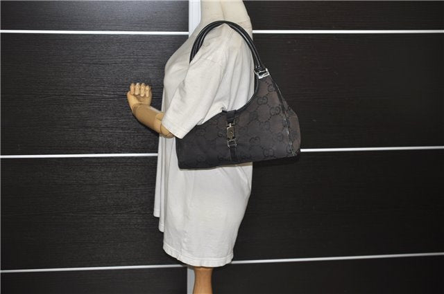 Authentic GUCCI Jumbo GG Jackie Shoulder Bag Canvas Leather 0021067 Black 2922E