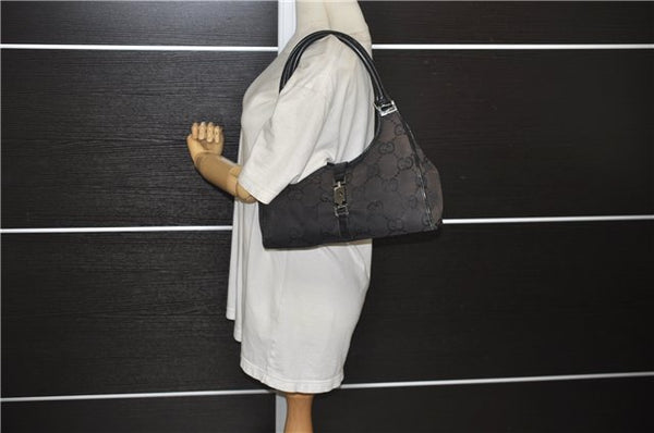 Authentic GUCCI Jumbo GG Jackie Shoulder Bag Canvas Leather 0021067 Black 2922E