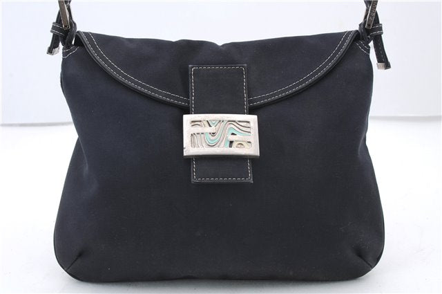 Authentic FENDI Mamma Baguette Shoulder Hand Bag Canvas Navy Blue 2924D