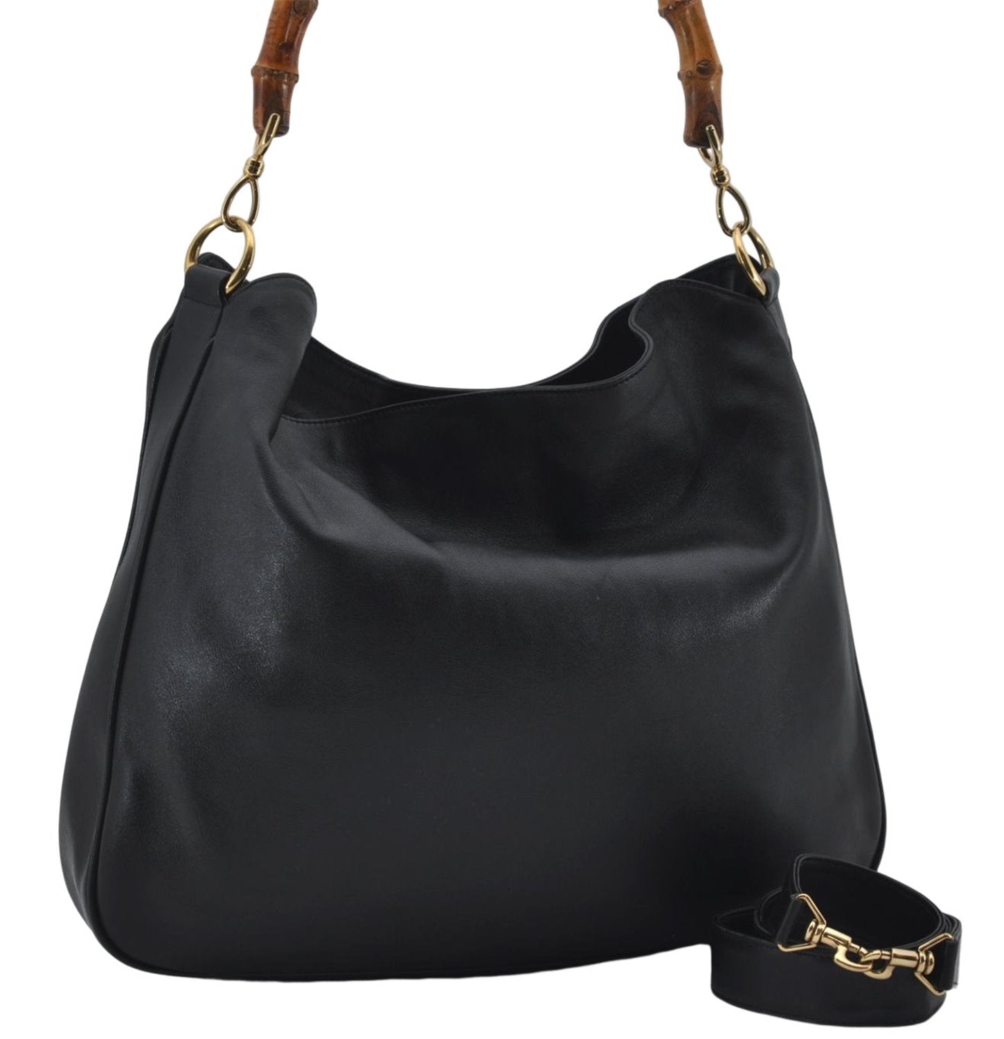 Authentic GUCCI Bamboo Vintage 2Way Shoulder Tote Bag Leather Black Junk 2924E